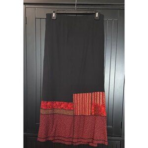 Napa Valley Petites Womens Patchwork Midi Skirt Small Black Red Boho